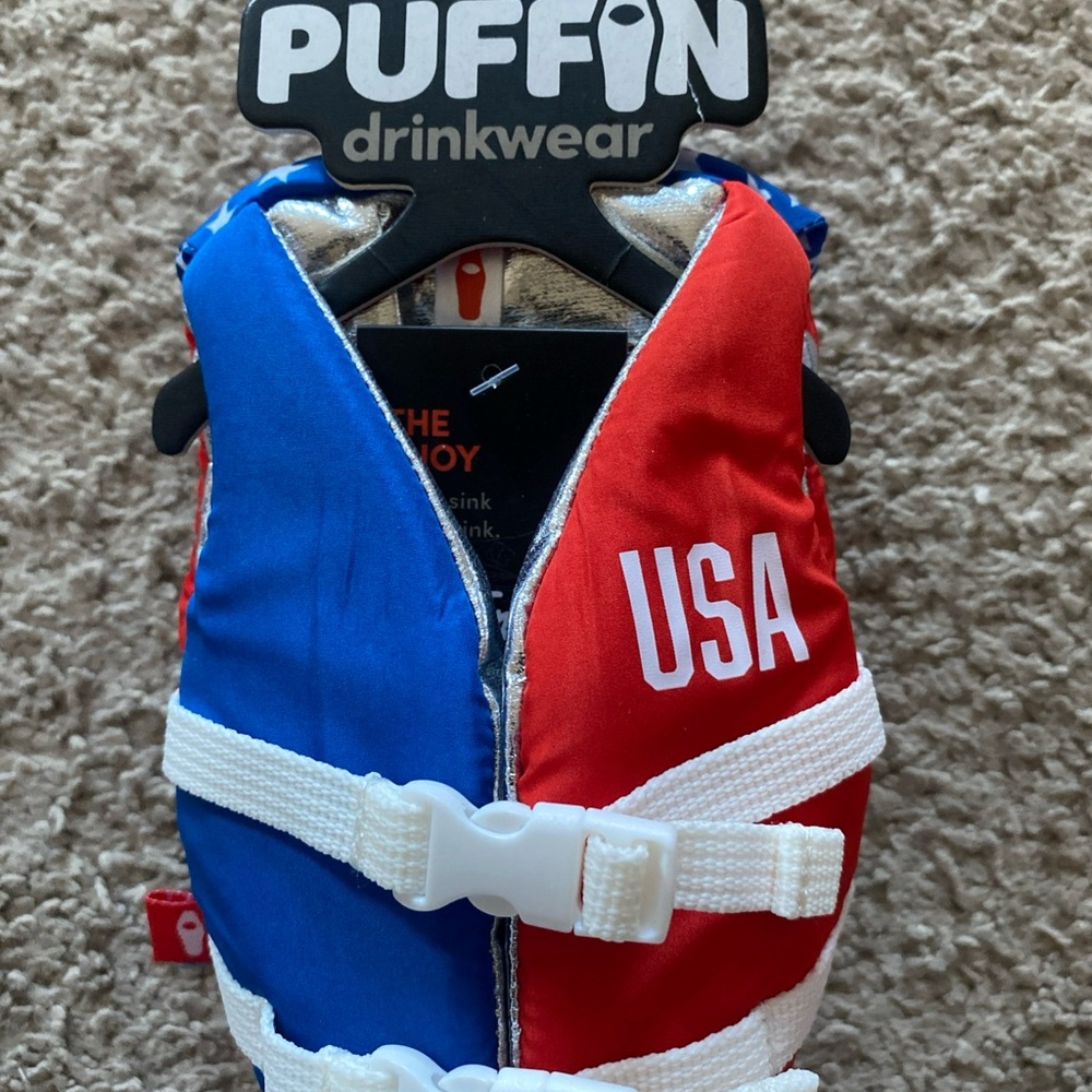 Puffin Beverage‎ Jacket Koozie USA Life Jacket